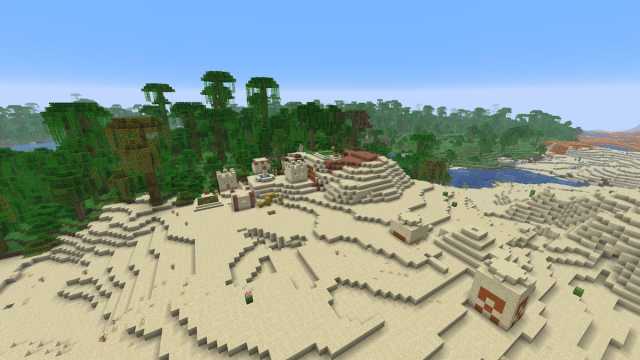 A Desert Village on the edge of the border between a Minecraft Jungle biome and a Desert biome