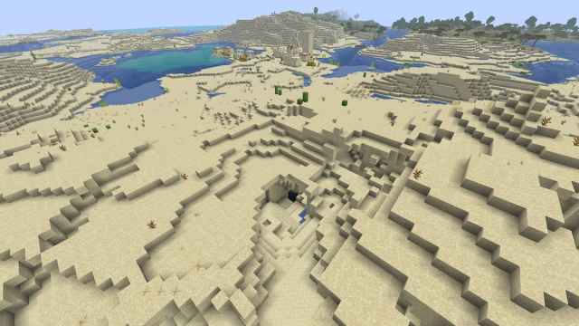 A Minecraft Desert Temple sinking into the ground
