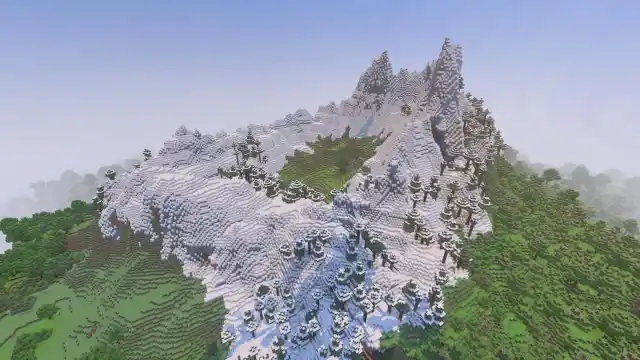 A large Stony Peaks mountain with a Plains crater in Minecraft