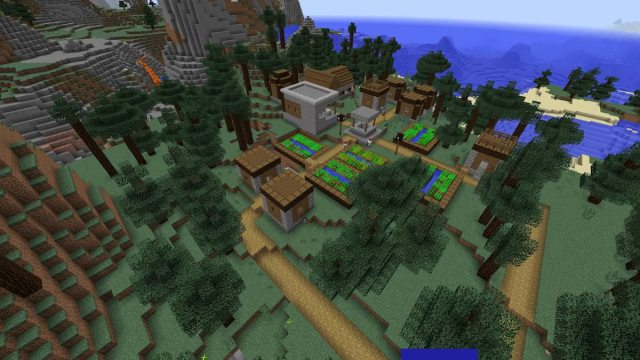 A Blacksmith Village on top of a cave in Minecraft
