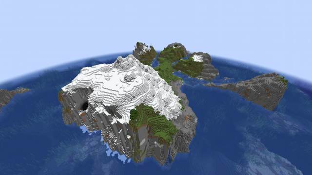A tall island made up of a mountain in Minecraft