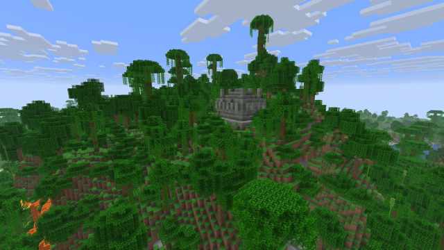 A Jungle Temple on the edge of a hill in Minecraft