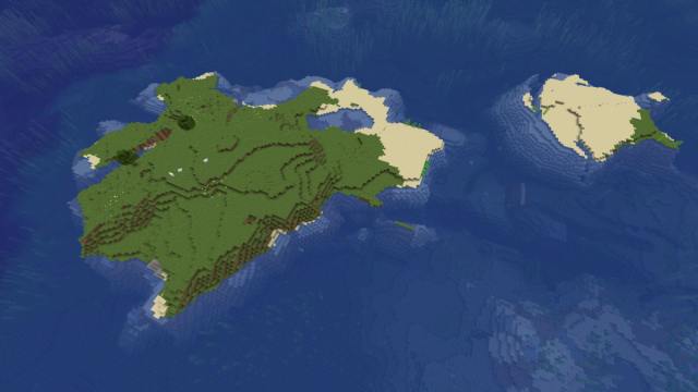 A Minecraft island with four shipwrecks