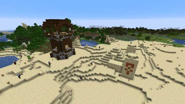 A Pillager Outpost next to a Desert in Minecraft