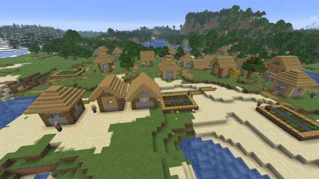A large Plains Village by the ocean in Minecraft