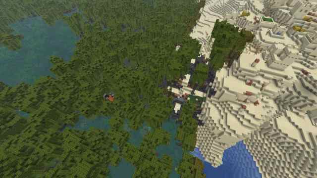 A Mangrove Swamp with a ruined Nether Portal next to a Desert Village in Minecraft