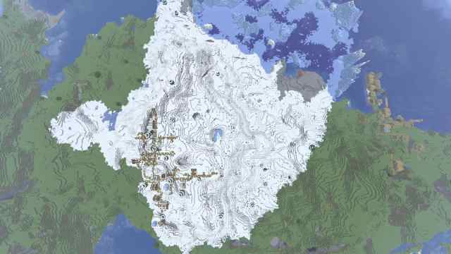 Snowy Plains and Frozen Ocean biomes in the middle of regular Plains and Cold Ocean biomes in Minecraft