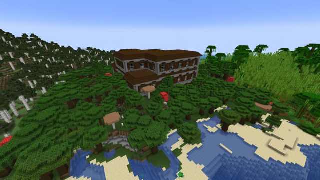 A Woodland Mansion between a Bamboo Jungle and an Old Growth Birch Forest in Minecraft