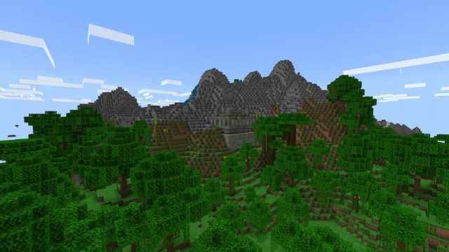A Jungle Temple on the side of a Jagged Peaks and Jungle mountain in Minecraft