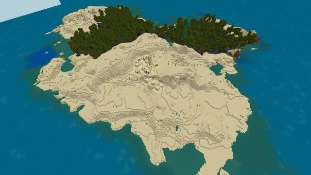 A Minecraft island made of Desert and Mangrove Swamp biomes