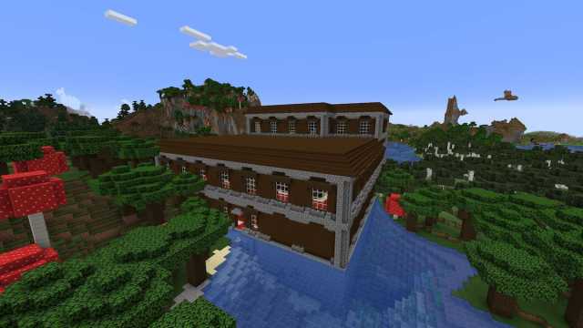 A Woodland Mansion inside of a river in Minecraft