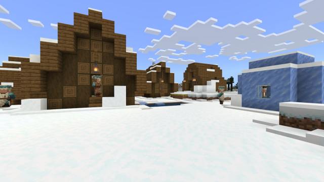 A Snowy Village in a Minecraft Snowy Plains biome