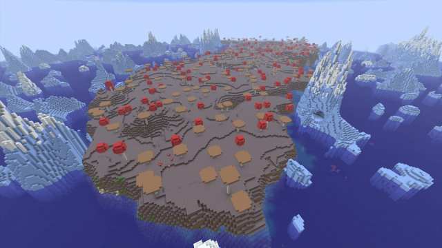 A Mushroom Island in a Minecraft Frozen Ocean