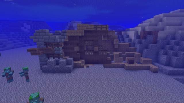 A Minecraft shipwreck inside of a set of Cold Ocean Ruins