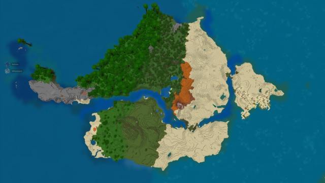 A giant Minecraft island made up of five biomes, a Jungle Temple, and a Desert Village