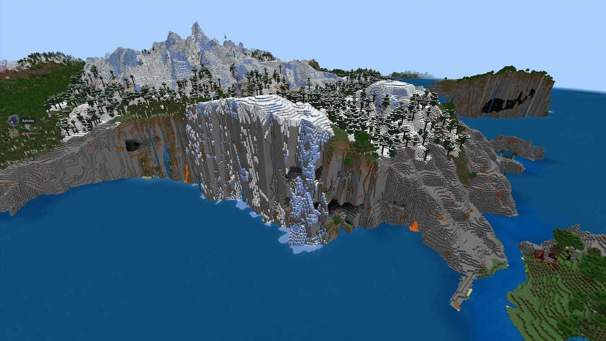 A steep set of cliffs next to a Minecraft ocean