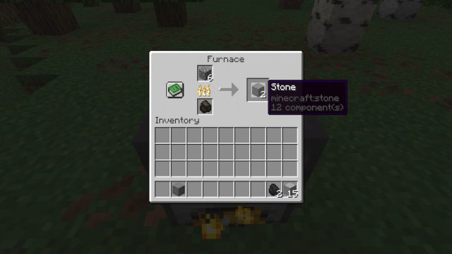 The process of turning cobblestone into stone using a furnace in Minecraft