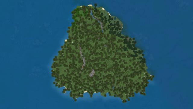 A large Taiga Island above a deep cavern in Minecraft