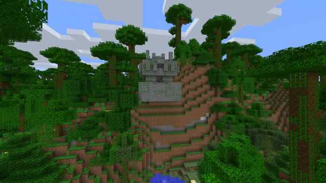 A Jungle Temple on the side of a Minecraft hill