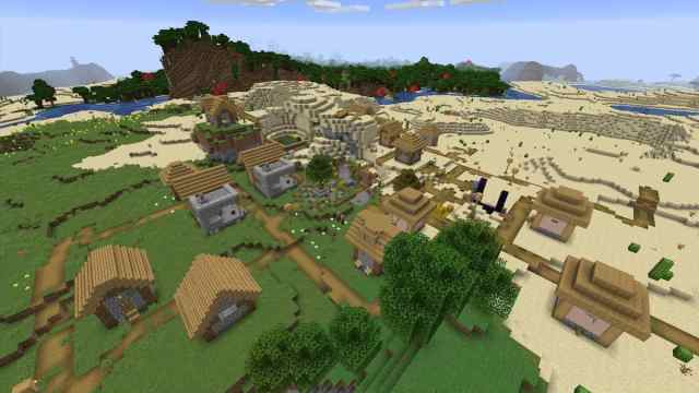 A Plains Village with two Blacksmiths halfway in a Desert biome