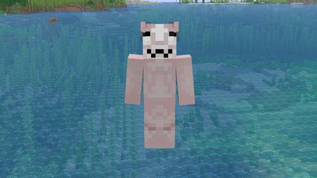 A Minecraft skin featuring the character Marshmallow from Mewgenics