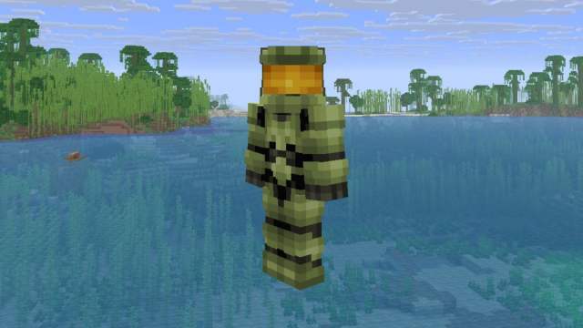 A Minecraft skin of Master Chief from Halo: Campaign Evolved