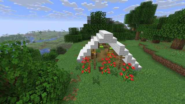 An Abandoned Campsite structure on top of a hill in Minecraft