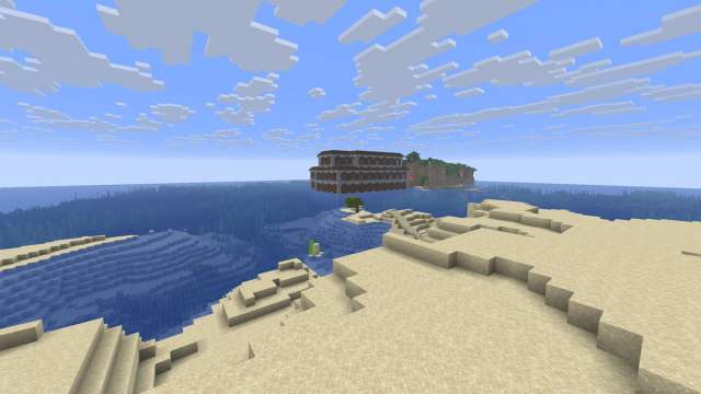 A Minecraft Woodland Mansion on the side of a small Dark Forest island