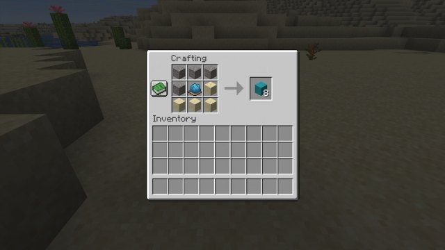 The crafting recipe for Cyan Concrete Powder in Minecraft