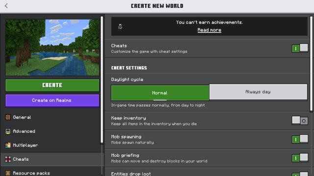 Turning on cheats and commands in a Minecraft Bedrock world