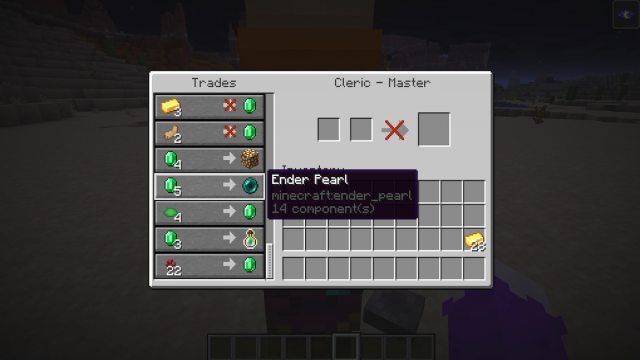 Trading a Cleric Villager for an Ender Pearl in Minecraft
