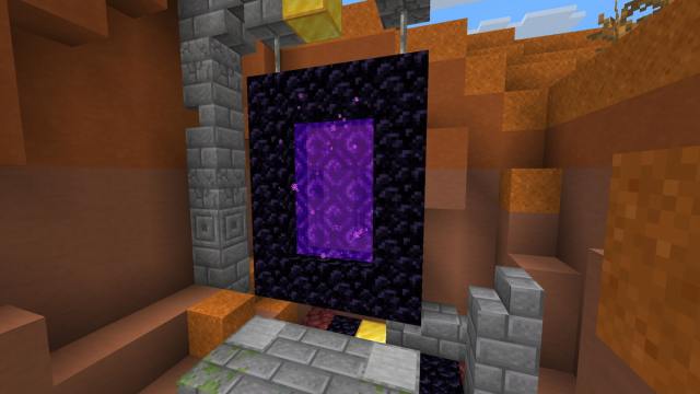 A repaired Nether portal in a Minecraft Desert