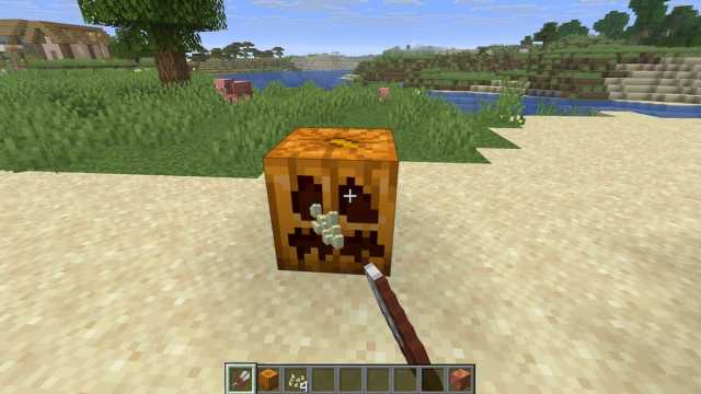 Carving a pumpkin in Minecraft