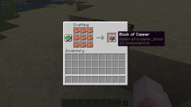 Minecraft's Block of Copper crafting recipe