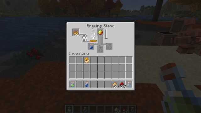 The crafting recipe for a Fire Resistance potion in Minecraft