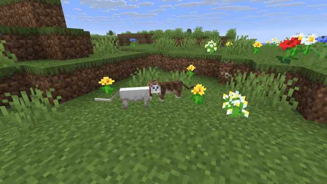 Breeding two Minecraft cats to make a brown kitten