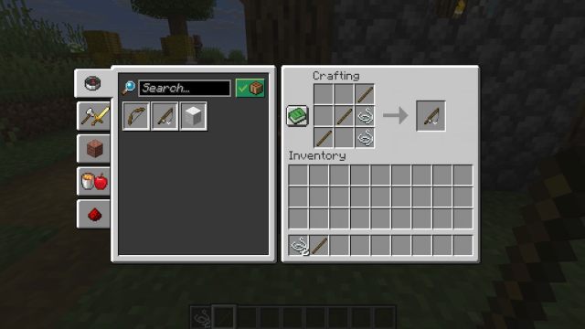The crafting recipe for a fishing rod in Minecraft