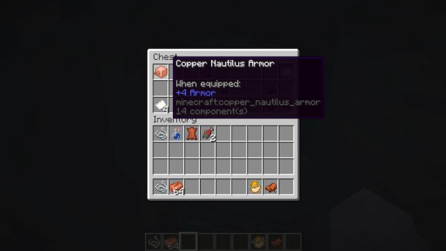 Getting Nautilus Armor from a treasure chest in a Minecraft shipwreck