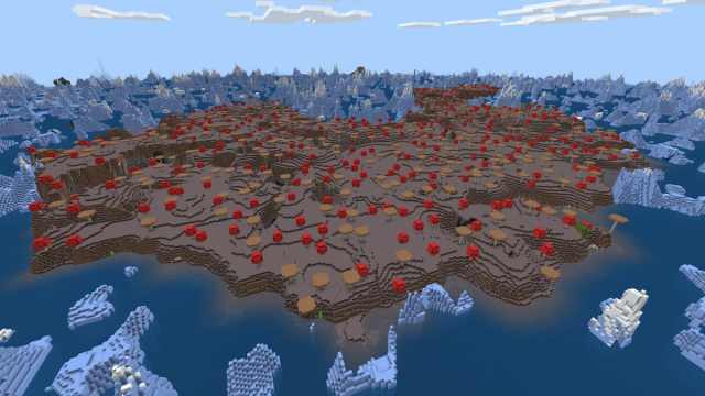 A Minecraft Mushroom Island in a Frozen Ocean biome