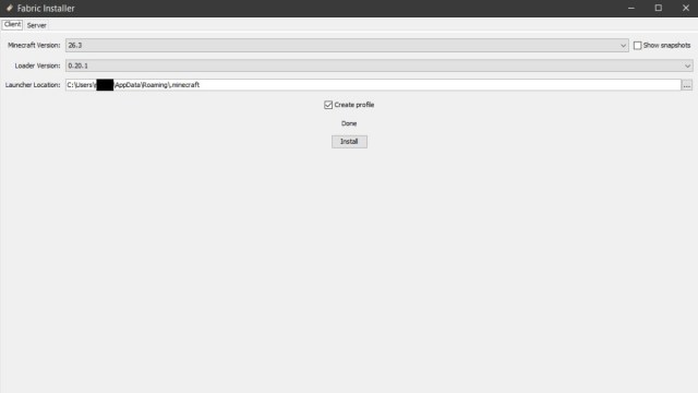 Installing the Fabric Loader for Minecraft