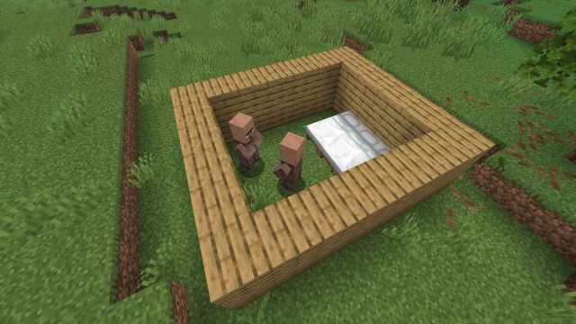 A basic villager breeding area in Minecraft