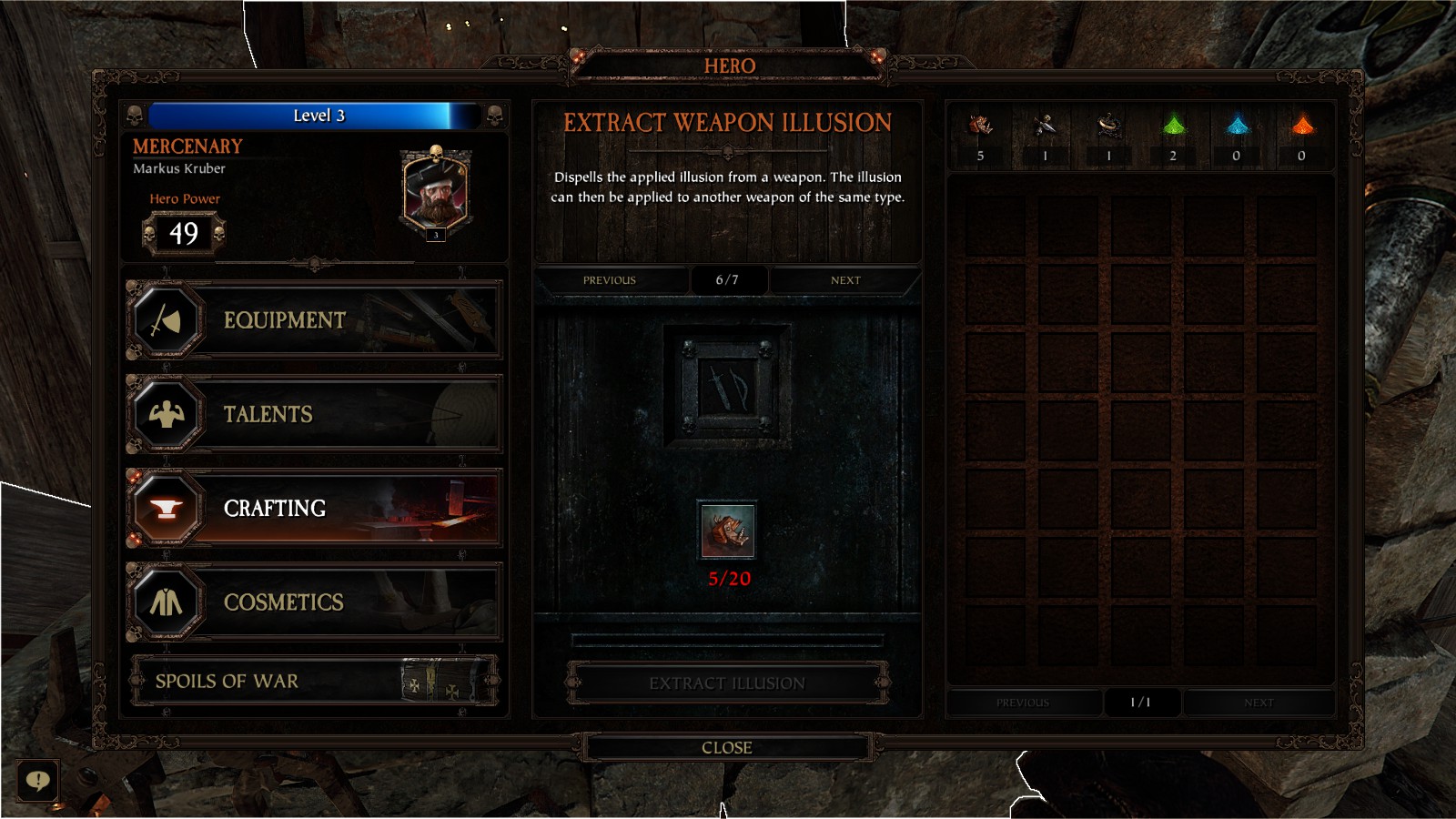 A Vermintide 2 crafting screen