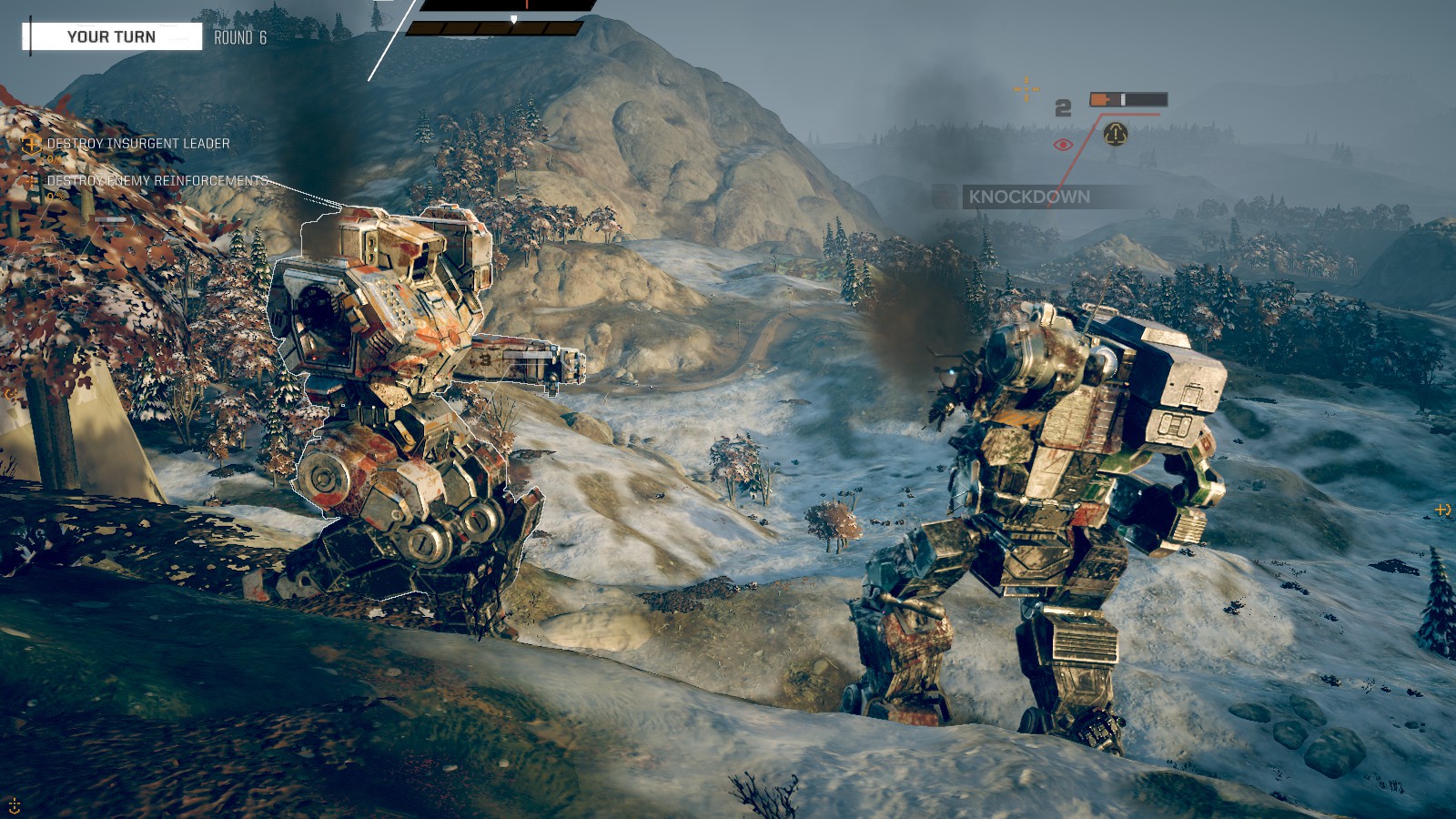 two mechs approaching one another on the battlefield