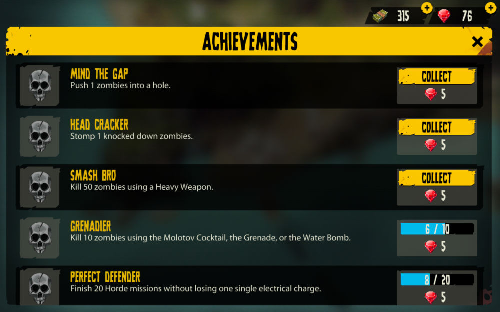 The achievements screen in Dead Island Survivors
