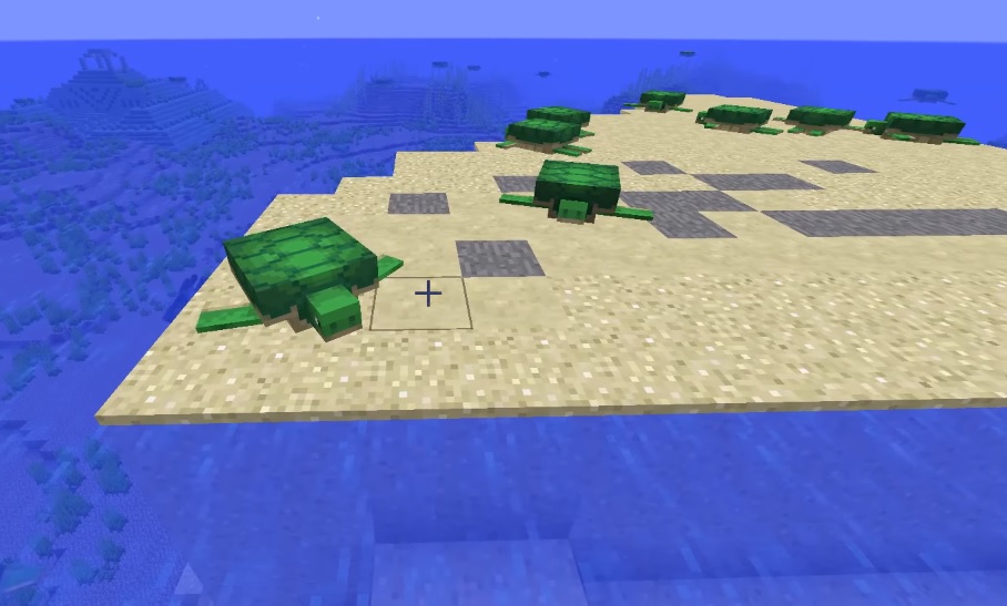 A Minecraft turtle hanging out on a sandy beach