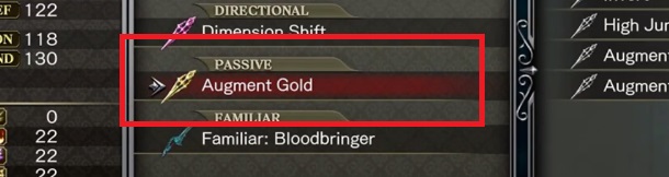 Augment Gold passive shard in Bloodstained menu. 