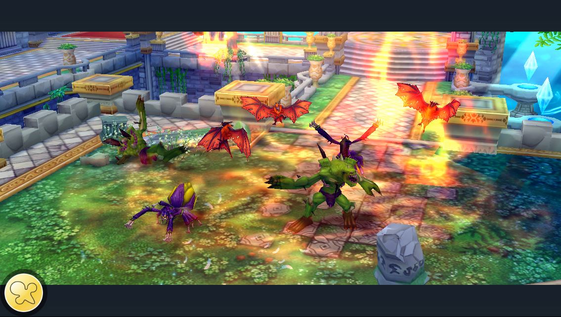 a green character being attacked by both land- and air-dwelling creatures in Aura Kingdom Mobile