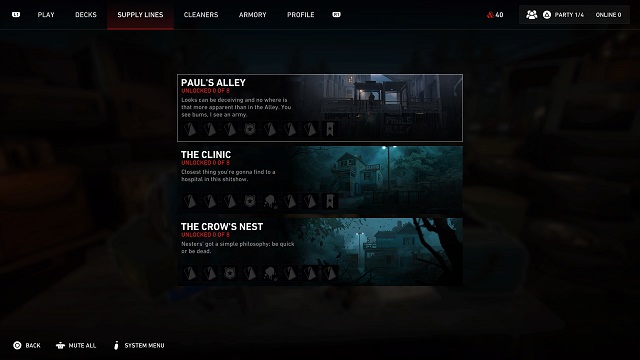A screenshot of the supply lines menu and rewards in Back 4 Blood.