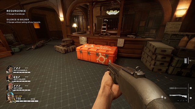 An orange vendor crate where players can buy weapon attachments.