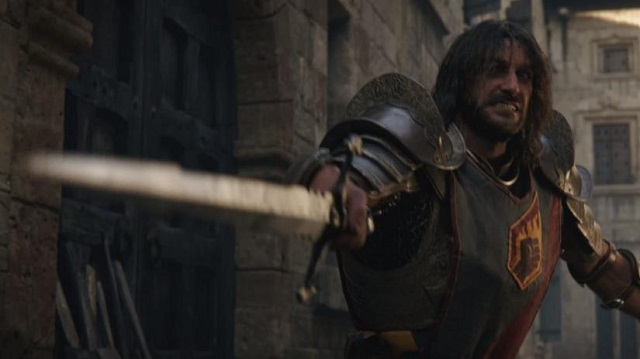 A knight wields a sword in Baldur's Gate 3 cutscene cinematic. 